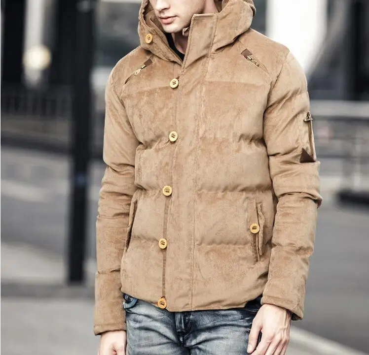 Winter Corduroy Hooded Men Cotton Jacket Coats Fashion Warm Male Parka