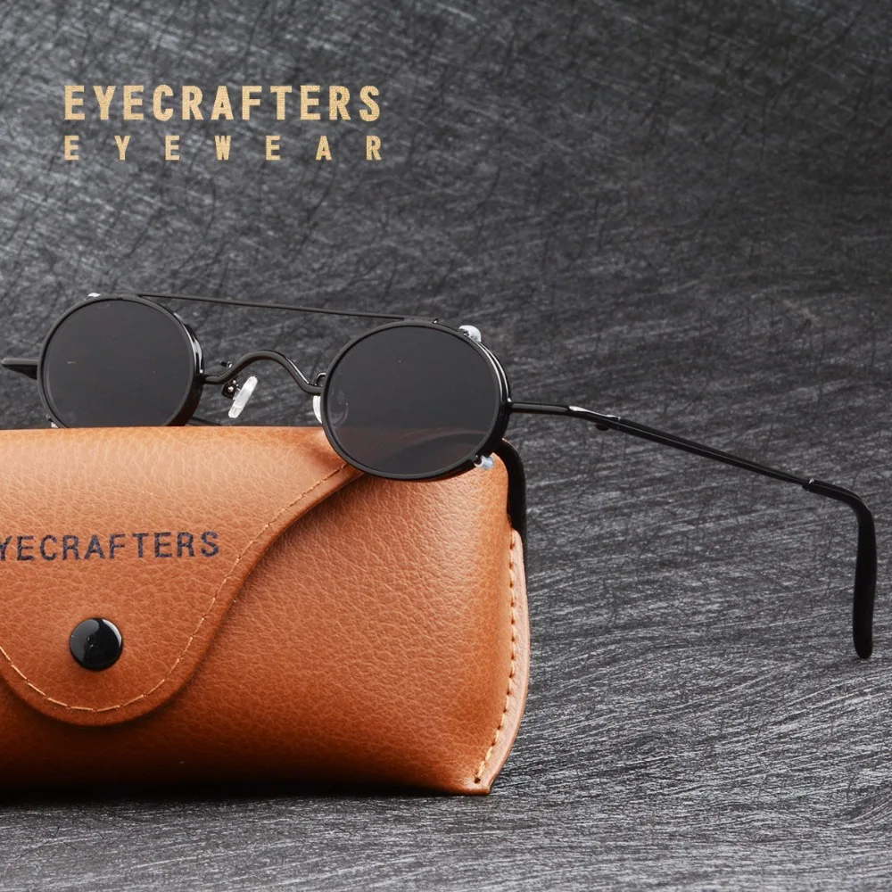

Retro Vintage Fashion Womens Black Small Round Metal Steampunk Sunglasses Mens Double Bridge John Lennon Sunglasses Removable