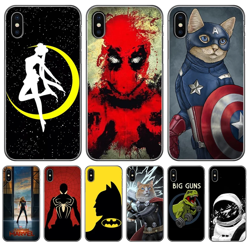 cat Phone Case Cover For iPhone 5 5S SE 6 6S Plus 7 8 XS Max X XR Soft TPU Silicone Captain Marvel hero Deadpool Spiderman etui |
