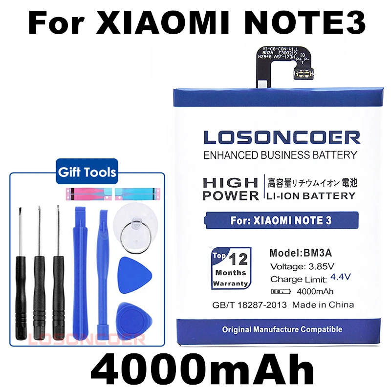 

LOSONCOER 4000mAh BM3A Battery For Xiaomi Mi Note 3 Note3 Battery+Tracking Number