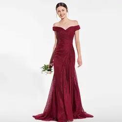 Tanpell кружевное нарядное платье красно-бурый с открытыми плечами длина до пола русалка платье Леди Свадебная вечеринка пользовательские