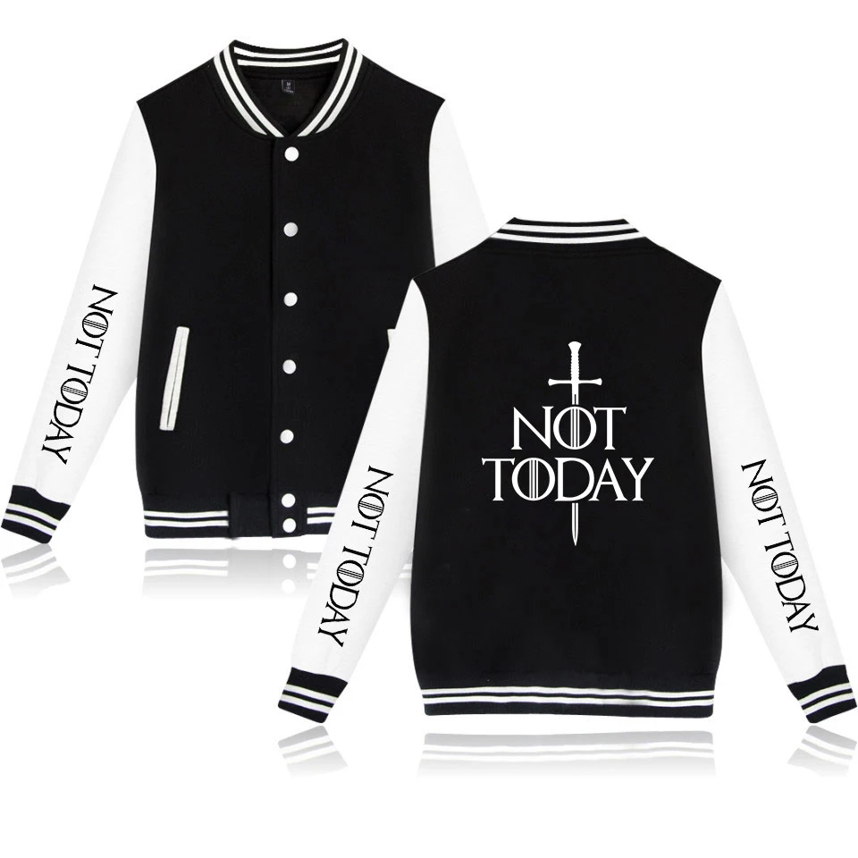 

2019 New arya stark-not today Hip hop Baseball Jacket Cotton Blend Warm Sweatshirt Preppy style Leisure style Soft Jackets Coats