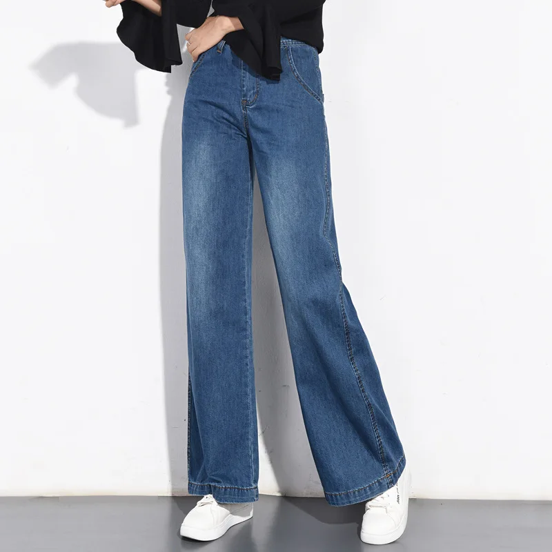 Autumn Winter Vintage Jeans Women Plus Velvet Thicker Women's Clothing Stretch Wide-Leg Jeans Women Warm Trousers Cowboy Pants