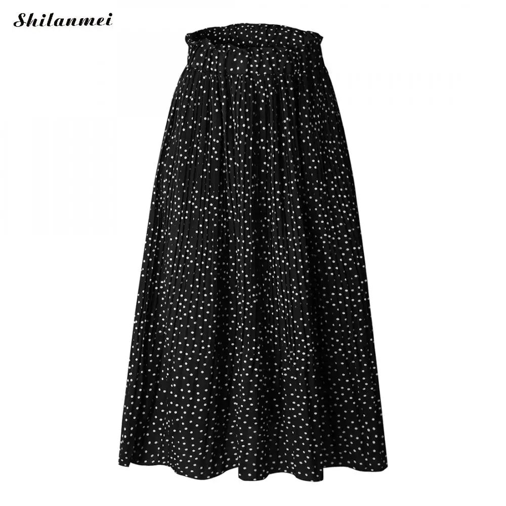 Новая летняя юбка женская с высокой талией в горошек элегантная юбка средней длины юбки Весенняя плиссированная юбка корейская мода юбки