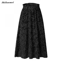 Новая летняя юбка женская с высокой талией в горошек элегантная юбка средней длины юбки Весенняя плиссированная юбка корейская мода юбки
