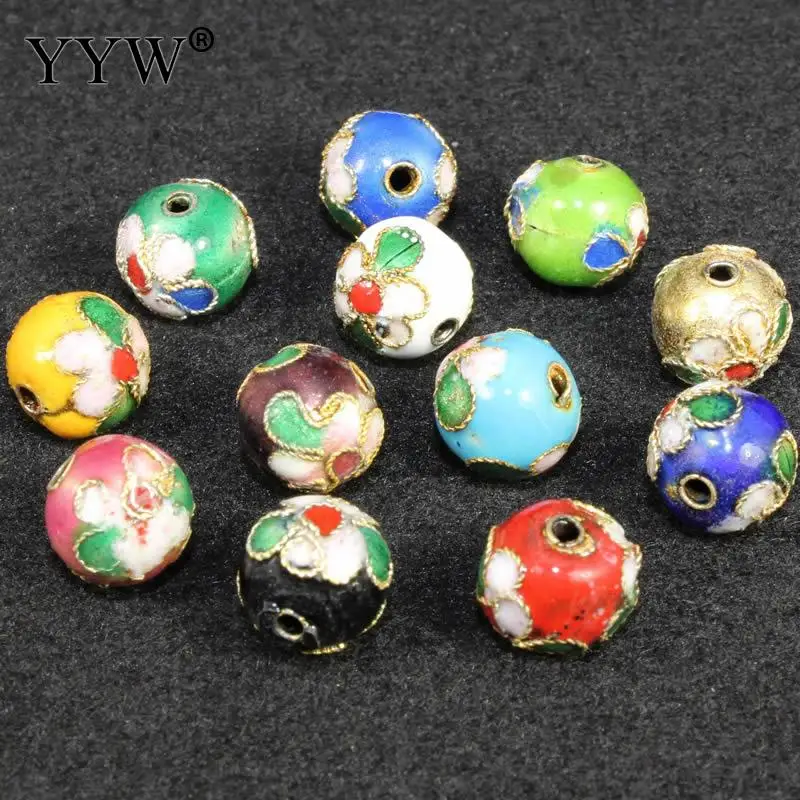 100pcs/Bag Cloisonne Beads Round Flower Painted Handmade More Colors