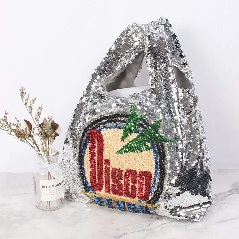 

Disco Fashion Sliver Sequined Bag Causal Tote Package Large Summer Beach Bag Beaded Bling Luxury Lady Handbags Party Evening Bag