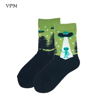 

VPM Women Crew Socks 85% Cotton Harajuku Cartoon Alien Streetwear Sock for Wedding Party Christmas Gift