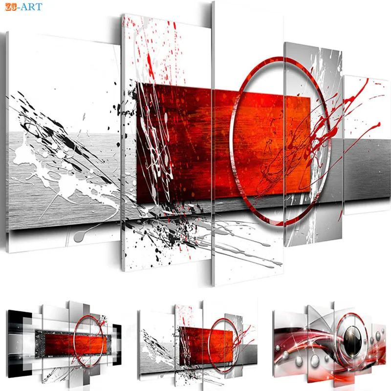 Холст искусство 5 панель абстрактная живопись печать плакат красная стена искусство современные настенные картины для гостиной домашний офис Декор