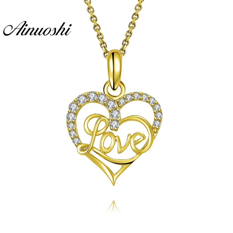 

AINUOSHI 10K Solid Yellow Gold Pendant Heart Pendant SONA Diamond Women Men Lovers Jewelry LOVE Letters 1.9g Separate Pendant