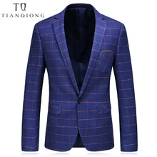 TIAN QIONG блейзер мужской серый клетчатый шерстяной Блейзер мужской деловой пиджак блейзеры для стильных мужчин повседневный приталенный пиджак на одной пуговице