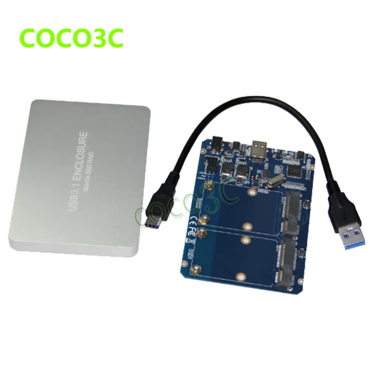  USB 3.1 Typ-C zu 2 MSATA SSD RAID Gehäuse USB-C zu Dual mini SATA adapter mSATA SSD Externe Box + R