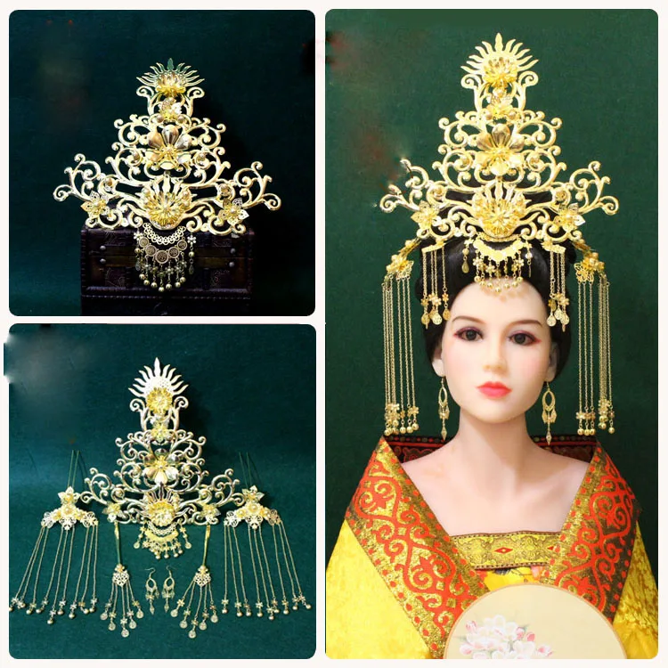 

A224 High Tiara Ancient Chinese Princess Empress Hair Tiara Cosplay TV Play Photography Hair Accessories Vintage Handmade Tiara