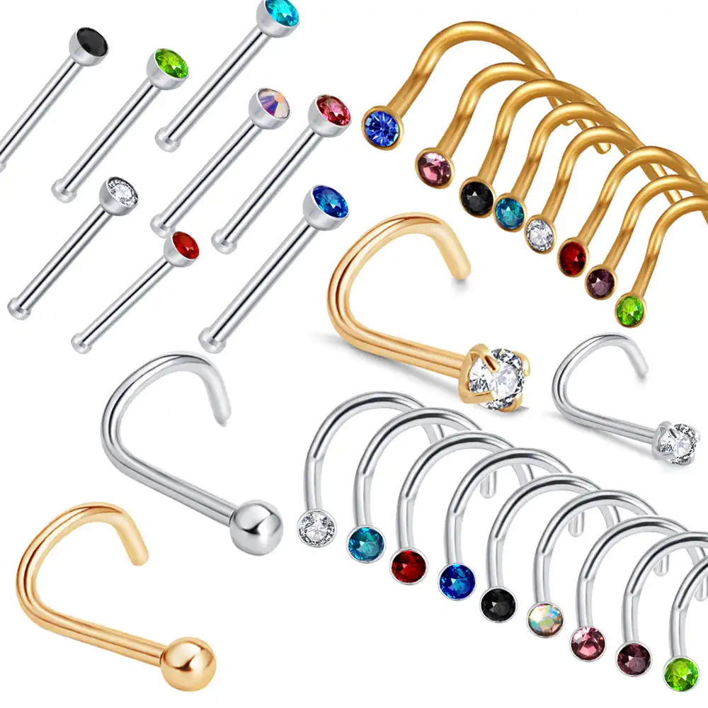 Junlowpy Stainless 16g Nose Stud Piercing Kit Rings Nose Pin Clip Crystal Body Jewelry Cartilage Earrings For Womens Mens 1pcs Body Jewelry Aliexpress
