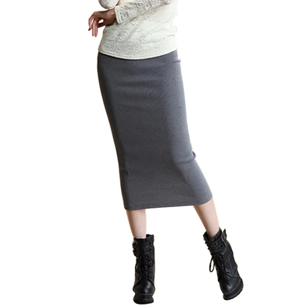 Женская трикотажная юбка карандаш с завышенной талией|cotton pencil skirt|split long skirtslong skirt