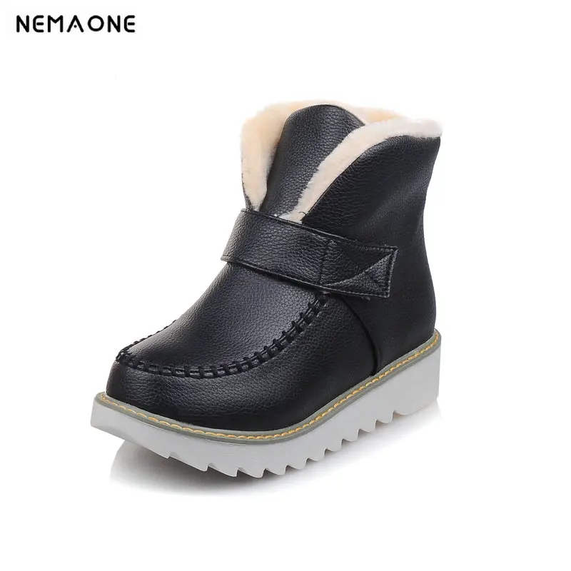 

NEMAONE 2018 New Women Boots Solid Slip-On Soft Cute Women Snow Boots Round Toe Flat with Winter Fur Ankle Boots size 34-44
