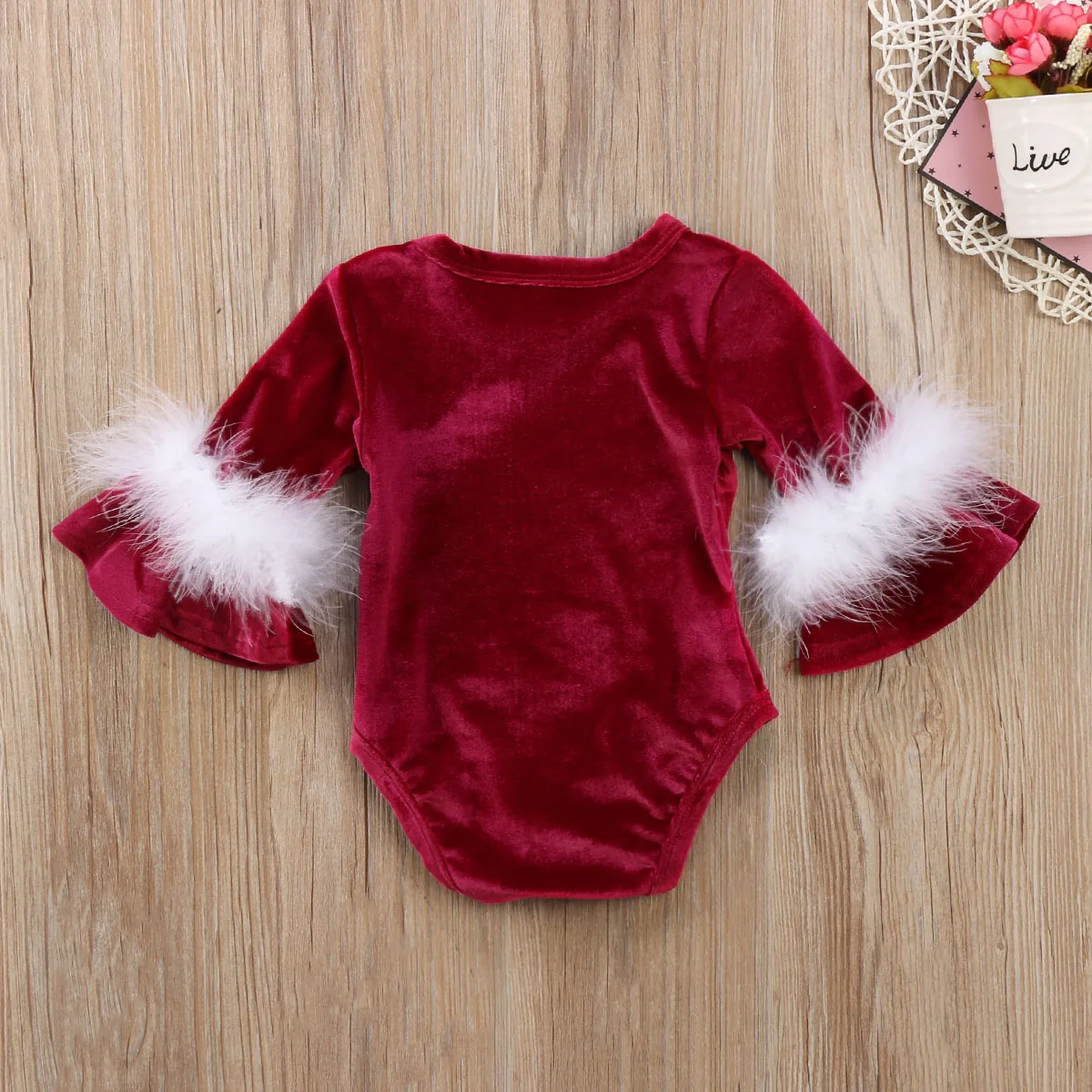 Новая стильная Рождественская одежда для маленьких девочек с Санта-Клаусом комбинезон с длинными рукавами с мехом одежда из одного предмета