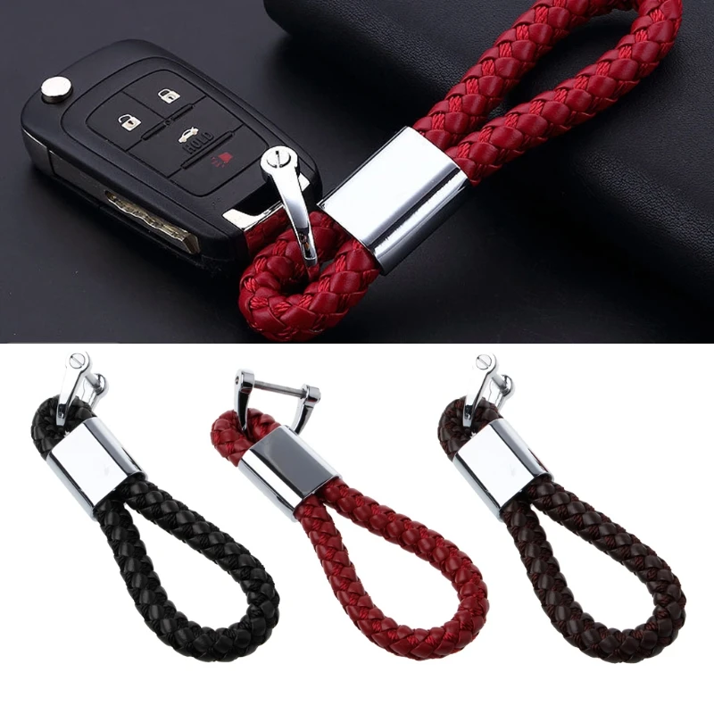 Braided Leather Strap Universal Key Chain Ring Fobs For Car Chevrolet BMW HONDA KIA M18in Key