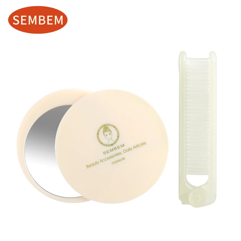 

SEMBEM Elegant Hair Comb Makeup Mirror Kit Pocket Dual Use Coarse & Fine Teeth Hair Comb Brush Rotatable Round Makeup Mirror