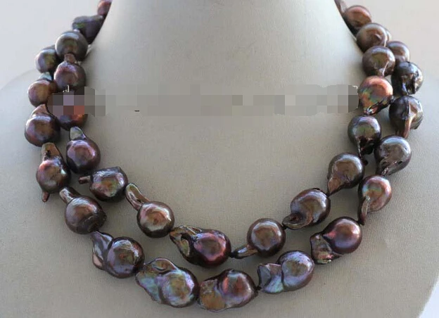

17-18" Double Natural 20mm coffee Baroque Reborn Keshi Pearl Necklace #f2460!