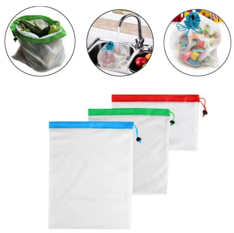 Многоразовые сетчатые сумки для производства моющиеся экологически чистые сумки на шнурке для продуктовых покупок, игрушки для хранения фруктов, овощей, сумка для хранения