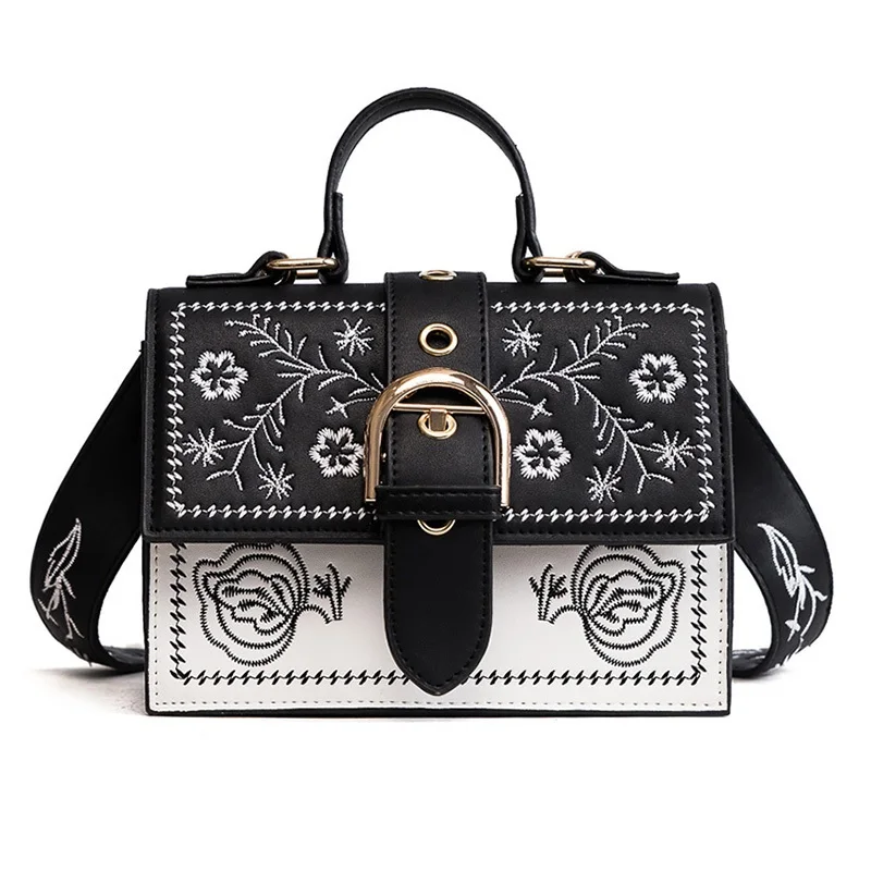 

SHYOJO Fashion Women Bags For Girls Black PU Leather Panelled Vintage Ladies Messenger Bag Women Totes Crossbody Shoulder Bag