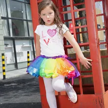 Популярная одежда для маленьких девочек многослойная Радужная юбка-пачка для девочек юбка-американка с рюшами и бантом, юбка с лентой, новинка