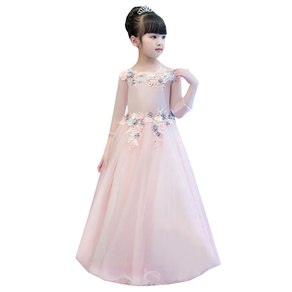 

Girls dress Childrens Dress Puffy Princess Dress Piano Costume Flower Girl Catwalk Long sleeve Mesh Dress Girls Clothes