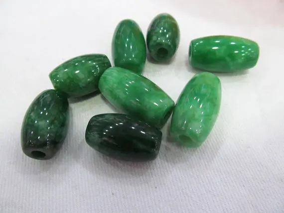 

larger hole --12pcs 16X22mm Genuine green Jade gemstone barrel drum spacer jewelry beads
