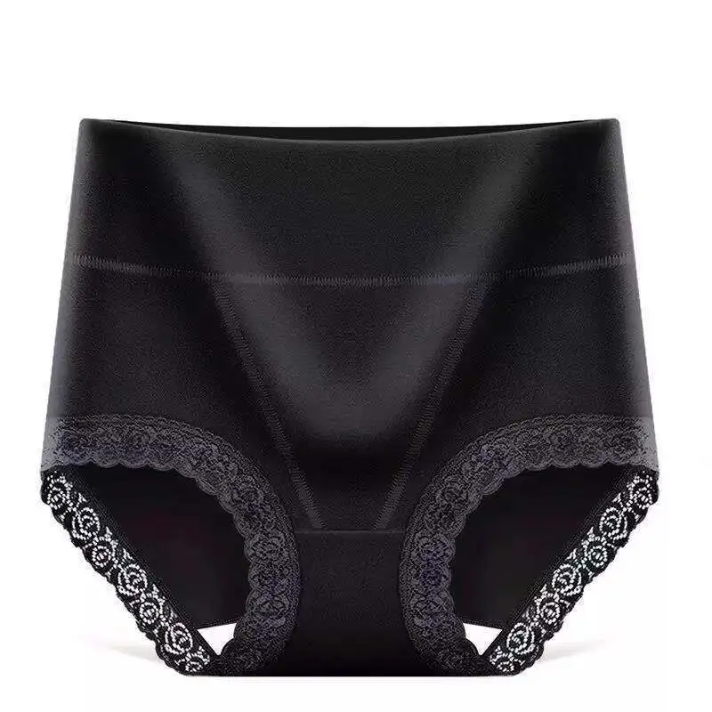 3 Pcs Women Lady High Waist Briefs Underpants Panties Solid Color Breathable Cotton KNG88 - Цвет: Черный