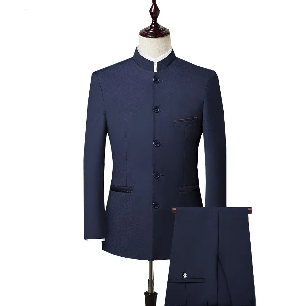 

Men 3 piece Suit (Jacket+Pant+Vest) Chinese Style Stand Collar Suit Male Wedding Groom Slim Fit Plus Size 4XL Blazer Set Tuxedo