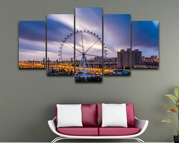 

Canvas Pictures Living Room Decor Wall Art 5 Pieces London Eye Millennium Wheel Painting HD Prints Ferris Wheel Poster Framework