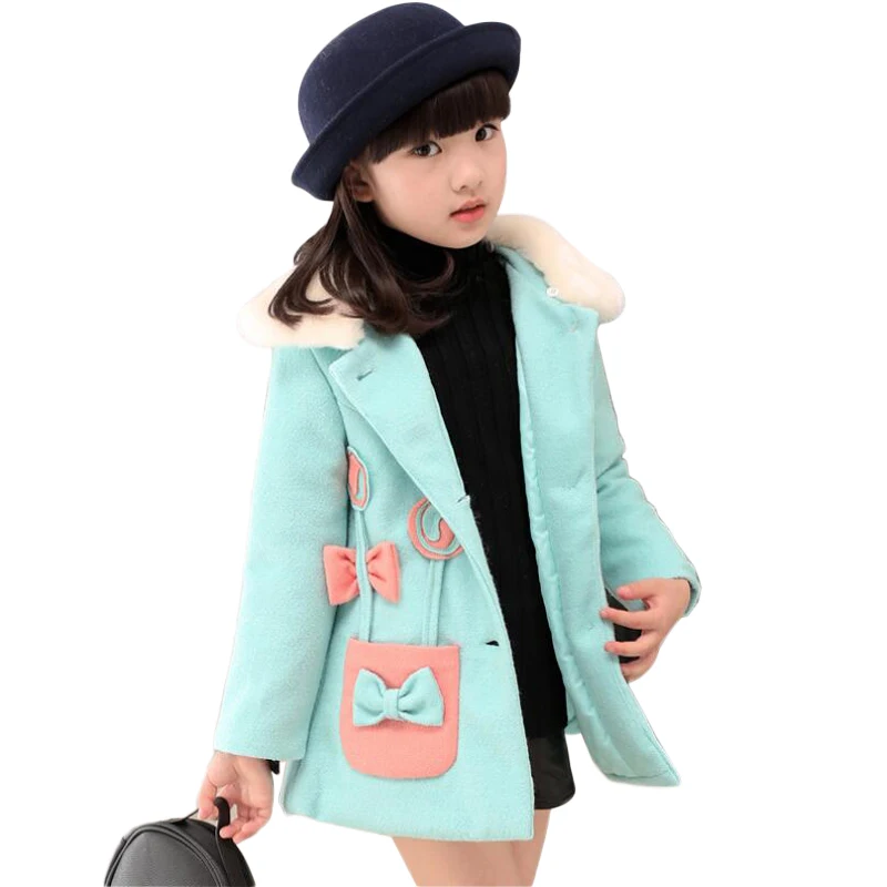 

Winter Jackets For Girls Dimensional FlowersCasacos Nnverno Infantil Menina Quilted Faux Fur Collar Baby Woolen Coat