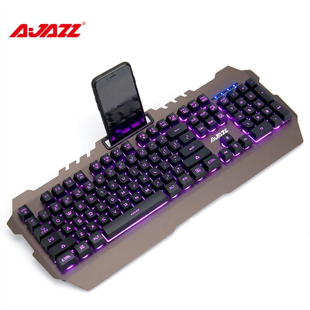 Gaming Keyboard Ajazz 104Key Wired Gaming Waterproof Metal Decking Keyboard Seven-Color Light Teclado Gamer Game Keyboards Keys