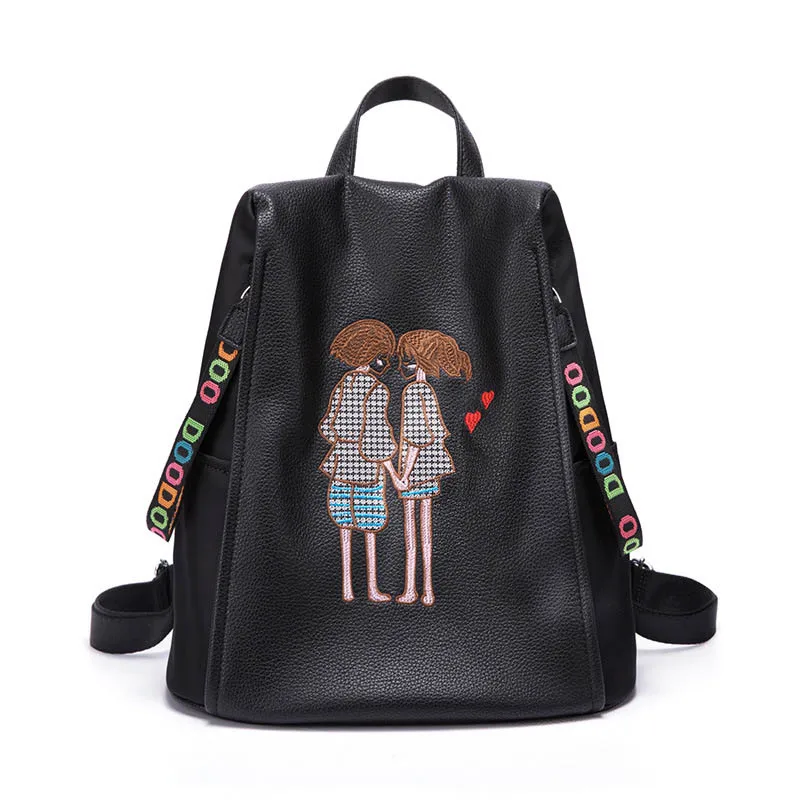 

Female Travel Backpack Embroidery Shoulder Bag Korean School Backpacks 2017 New Large-capacity Women Bagpack Soft Leather