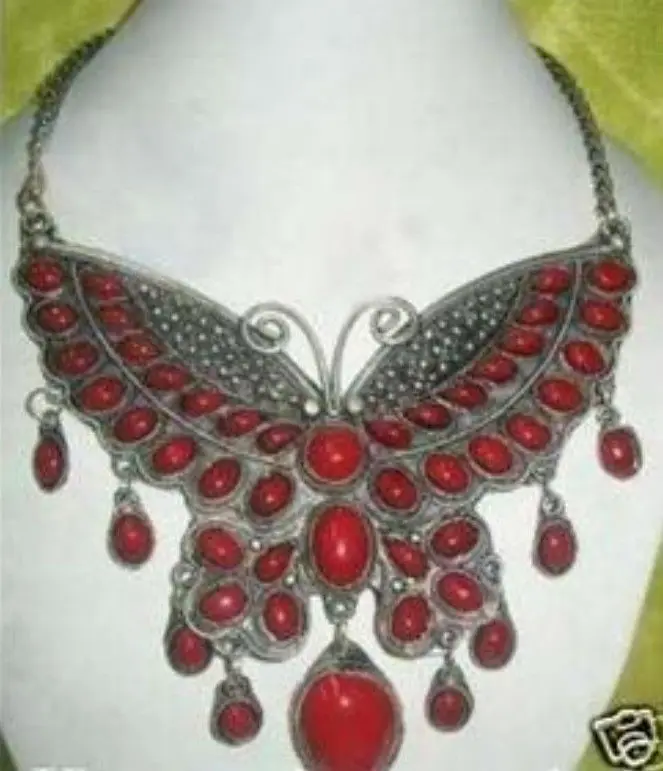 

pretty old tibet silver inlay coral jewlery necklace