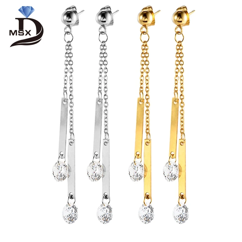 

MSX Fashion 316L Stainless Steel Women Lady Long Drop Earrings CZ Pendant Party Wedding decoration Luxury Brand Jewellery Gift