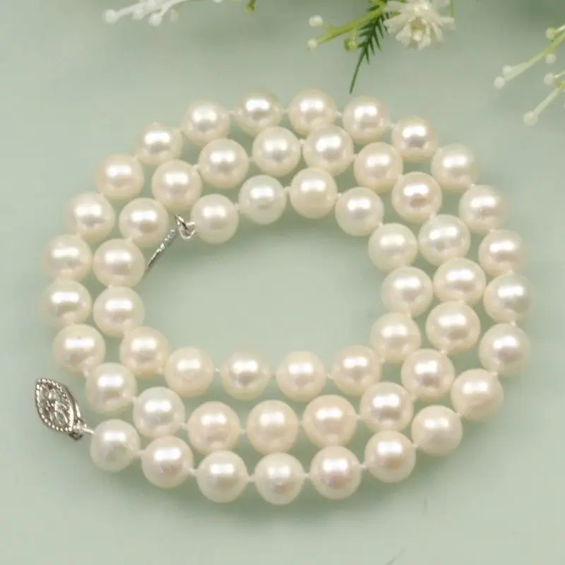 

round 18" AAA 8-7 MM SOUTH SEA NATURAL White PEARL NECKLACE 14KGP GOLD CLASP
