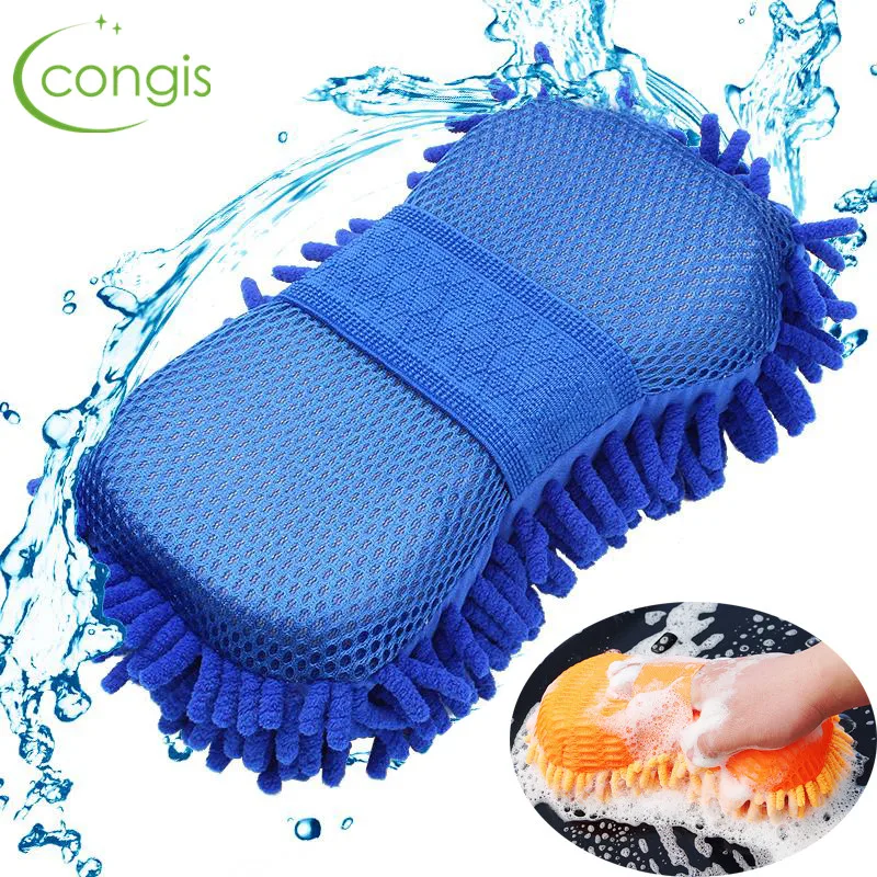 Congis водонепроницаемые перчатки из синели для дома Волшебная Чистящая губка для мытья автомобиля мягкие перчатки для мытья рук 5 цветов чистящие средства