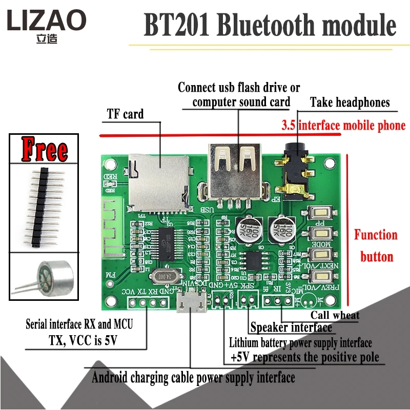 BT201 двухрежимный 5 0 Bluetooth Плата усилителя мощности без потерь модуль Tf карты U диск