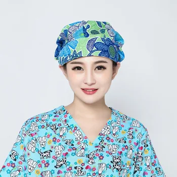 

2019QHS Printing Hospital Clinic Bouffant Surgical Cap Unisex Medical Caps for Doctors Nurse 100% Cotton Adjustable