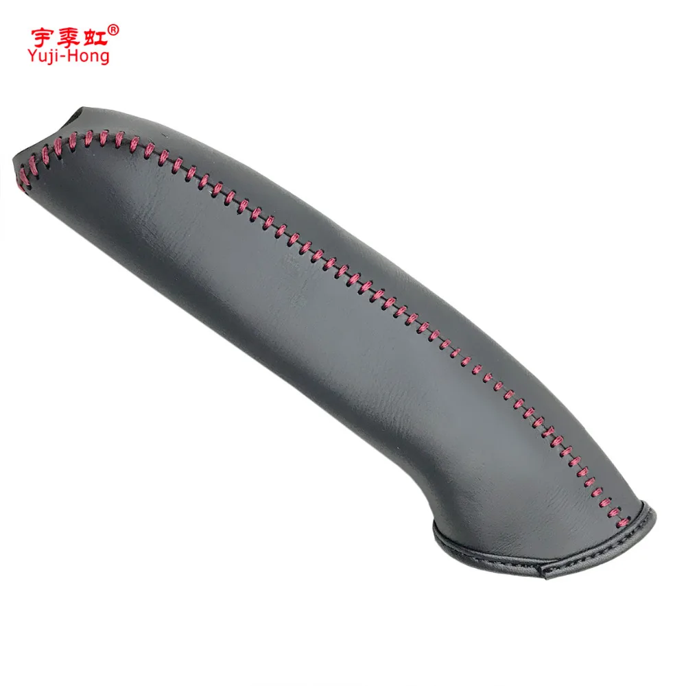 Yuji-Hong Car Handbrake Covers Case for Hyundai IX35 Auto Handbrake Grips Genuine Leather Cover Black / Red thread hand brake cover