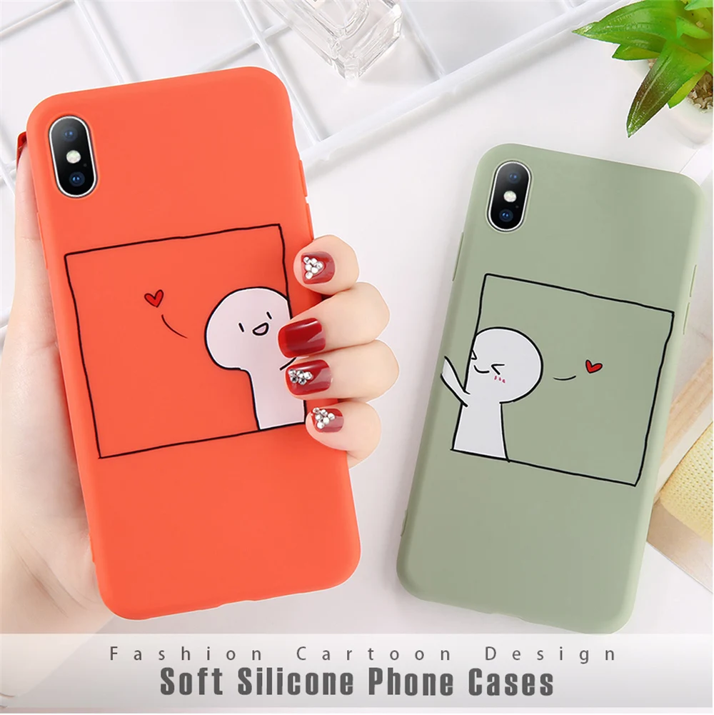 

For iPhone 6 6s 7 8 Plus X XR XS Max Phone Case Fashion Cartoon Love Heart Boy Girl Soft TPU Couple Case For iPhone X