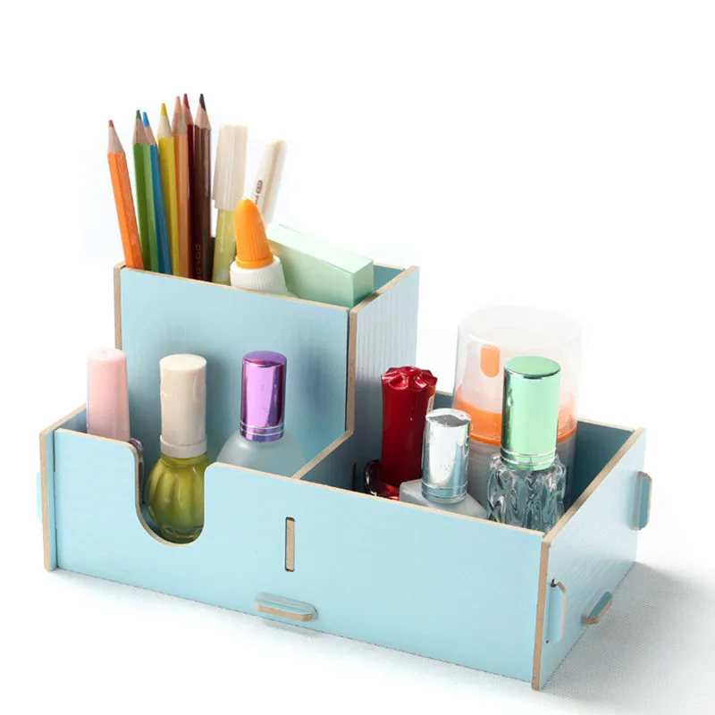 

DIY Wooden Cosmetic Desktop Storage Box Sundries Jewelry Cosmetic Stationery Storage Shelf Boxes For Halloween Gift