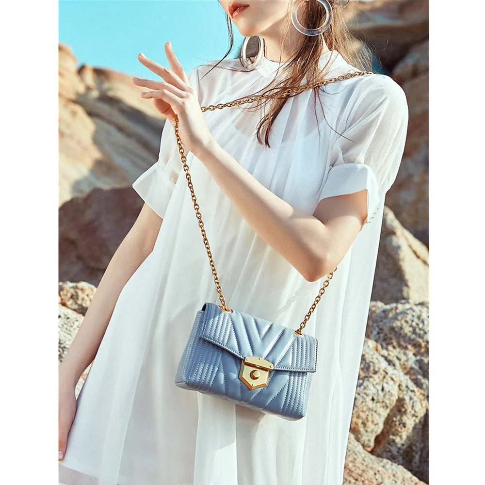 

2019 Women Messenger Bag Real Cowhide Chain Crossbody Bags For Woman Tide Genuine Leather Satchel Single Shoulder Small Flap Bag