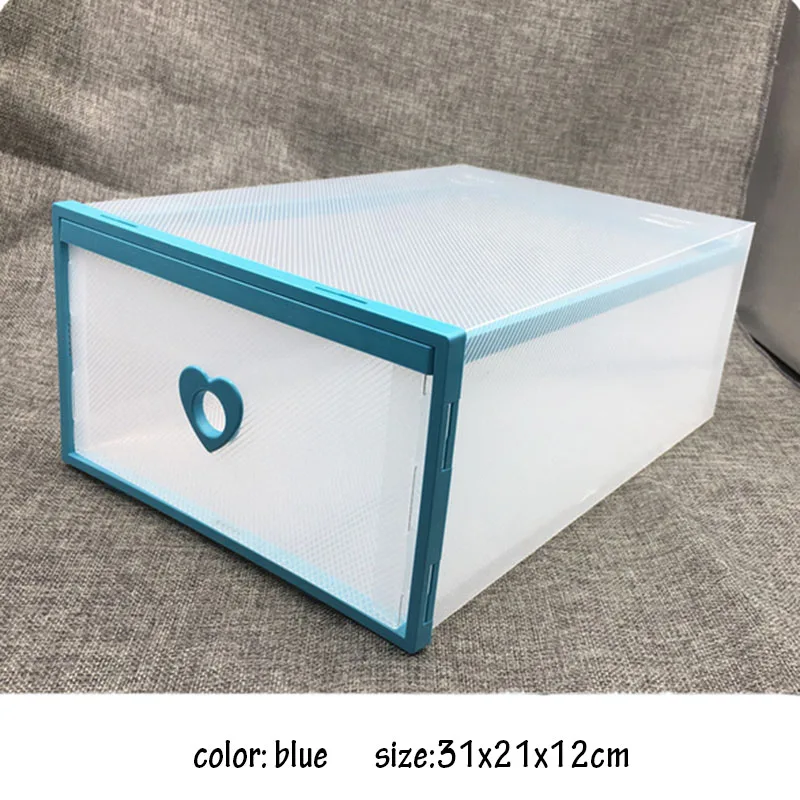 VEAMOR 4 шт., женская прозрачная коробка для обуви с выдвижным ящиком, утолщенные пластиковые коробки в форме сердца, коробки для хранения обуви B1142 - Цвет: blue