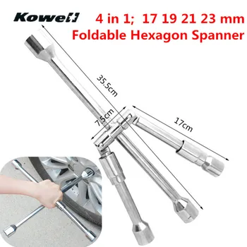 

4-in-1 17 19 21 23mm 4Ports Hexagon Spanner Wrench Foldable Cross Portable Lever Tire Changer Car Tire Repair Tools Universal
