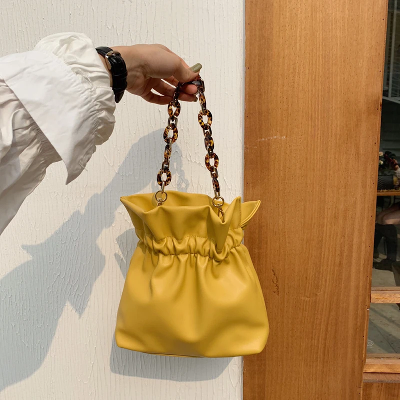 Роскошные сумки, женская сумка-мешок, известная акриловая сумка на цепочке, Женская винтажная сумка-мешок через плечо, кожаный кошелек - Цвет: yellow