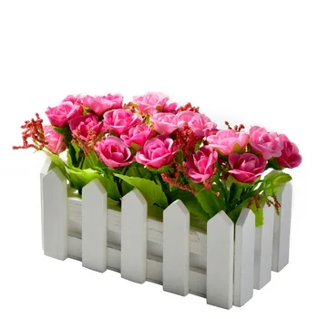 

Artificial Flowers Fake Rose in Picket Fence Pot Pack Mini Potted Plant Plastic Flower Pot Bonsai