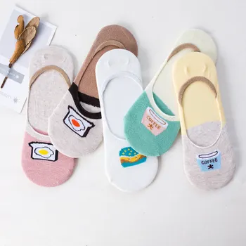 

5 Pair/lot Invisible Summer Short Socks Women Silicone Non Slip Socks Low Cut Boat Sock Cute Animal Print Ankle Socks Cotton